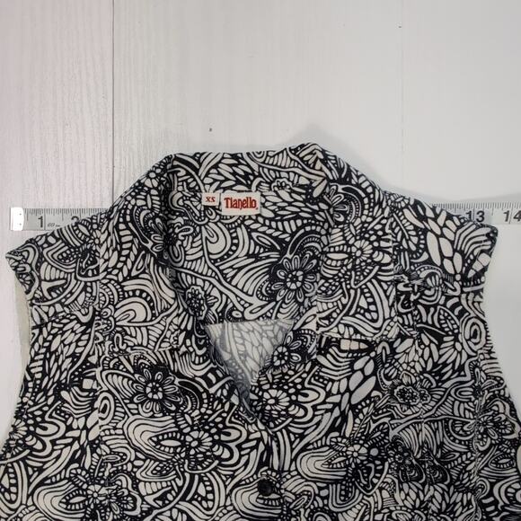 Tianello Womens XS Button Up Sleeveless Top Floral Black White Tencel Blouse - Picture 7 of 13
